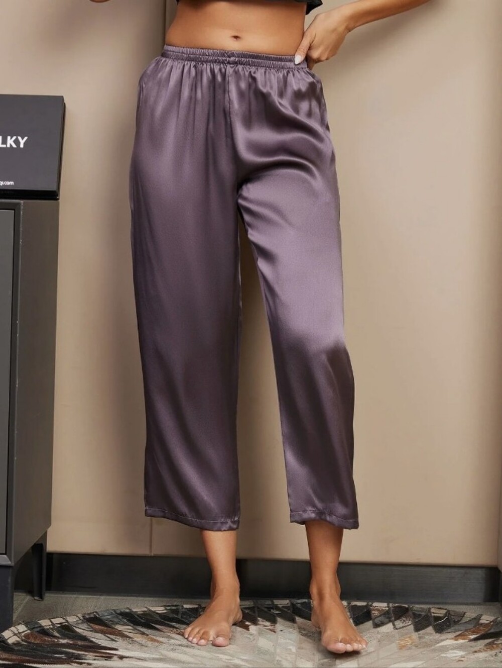 NWT SilkSilky 100% Silk Sleep Pants Cropped XS Purple Mauve Lounge Bottoms - Picture 14 of 16